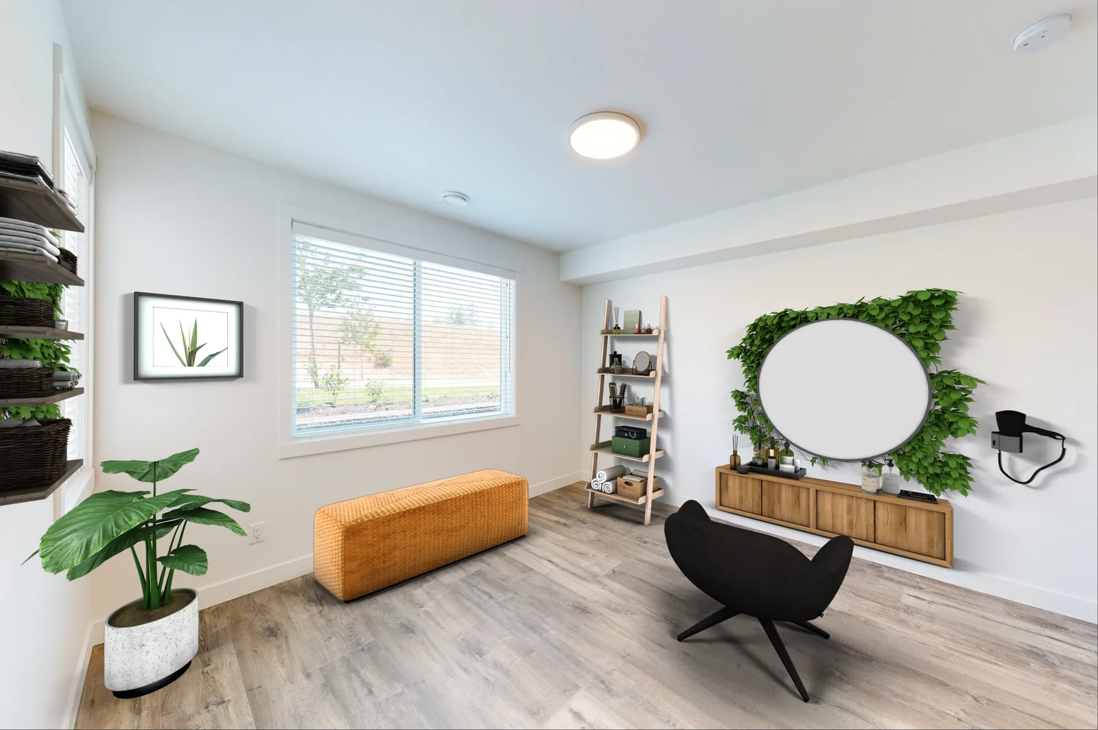 An Academy Ridge lock-off flex room furnished as a salon or studio, second view