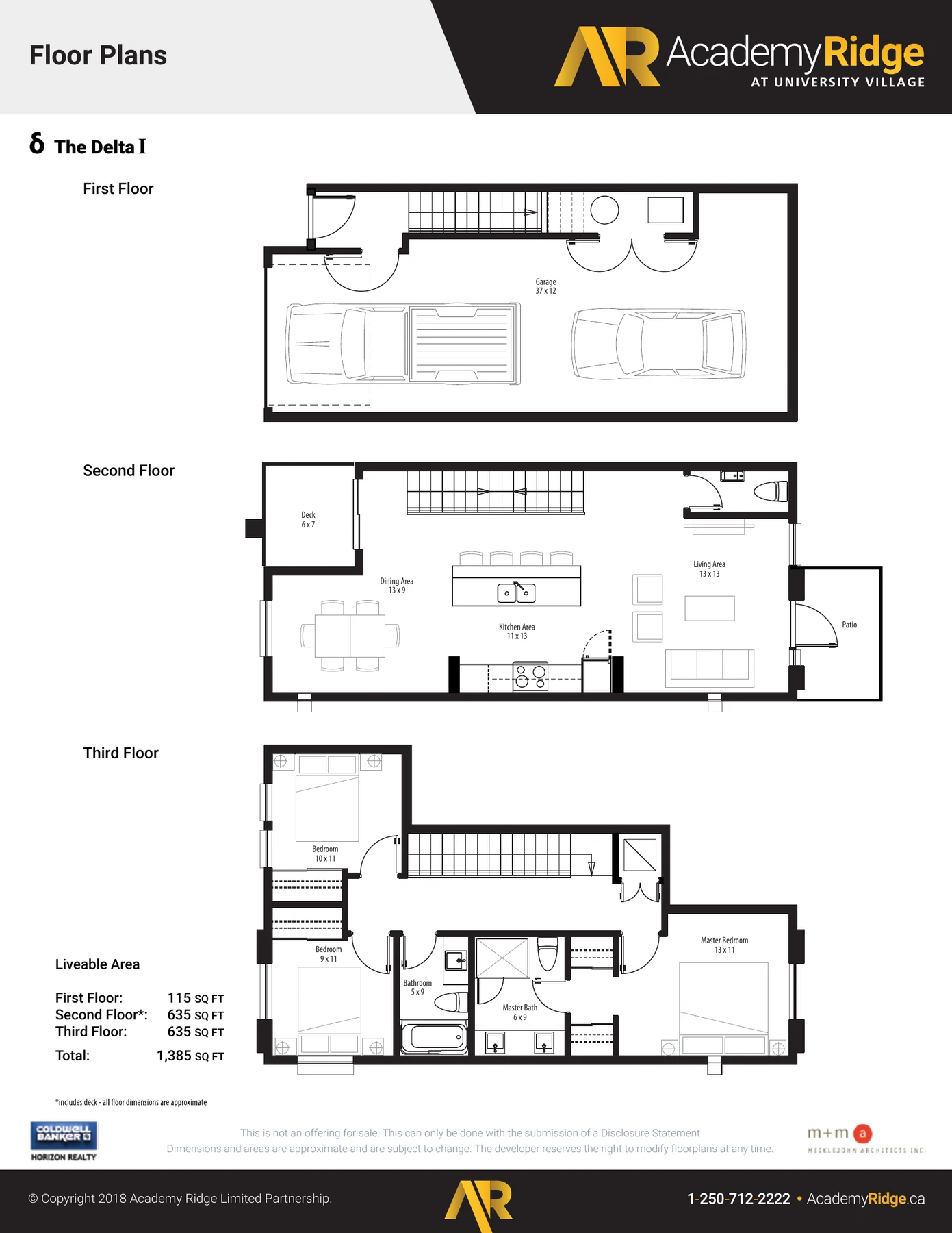 Delta I floor plan drawing showing all levels and liveable areas