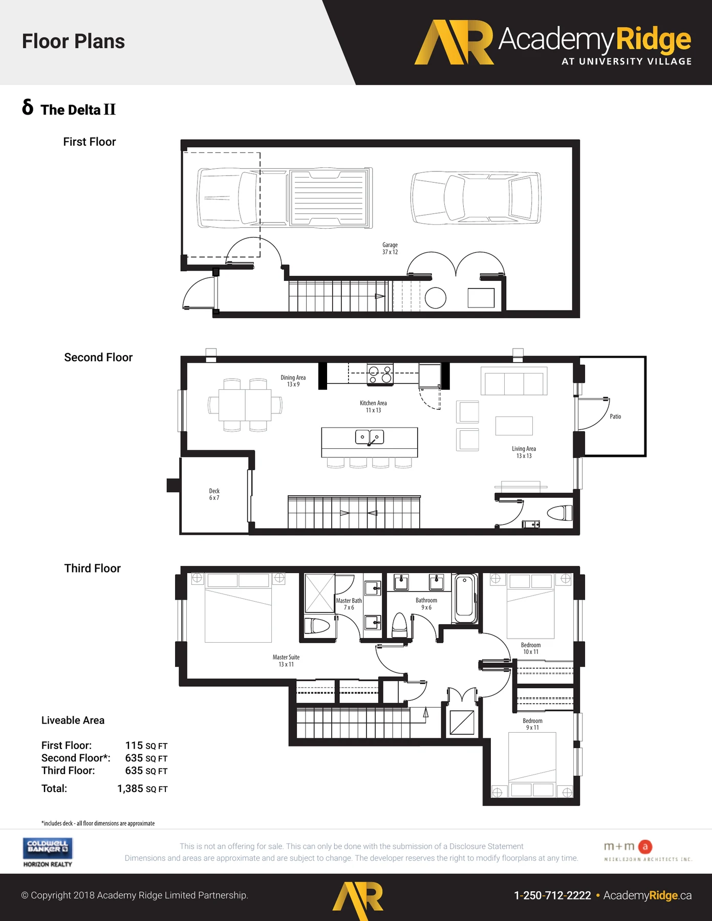 Delta II floor plan drawing showing all levels and liveable areas